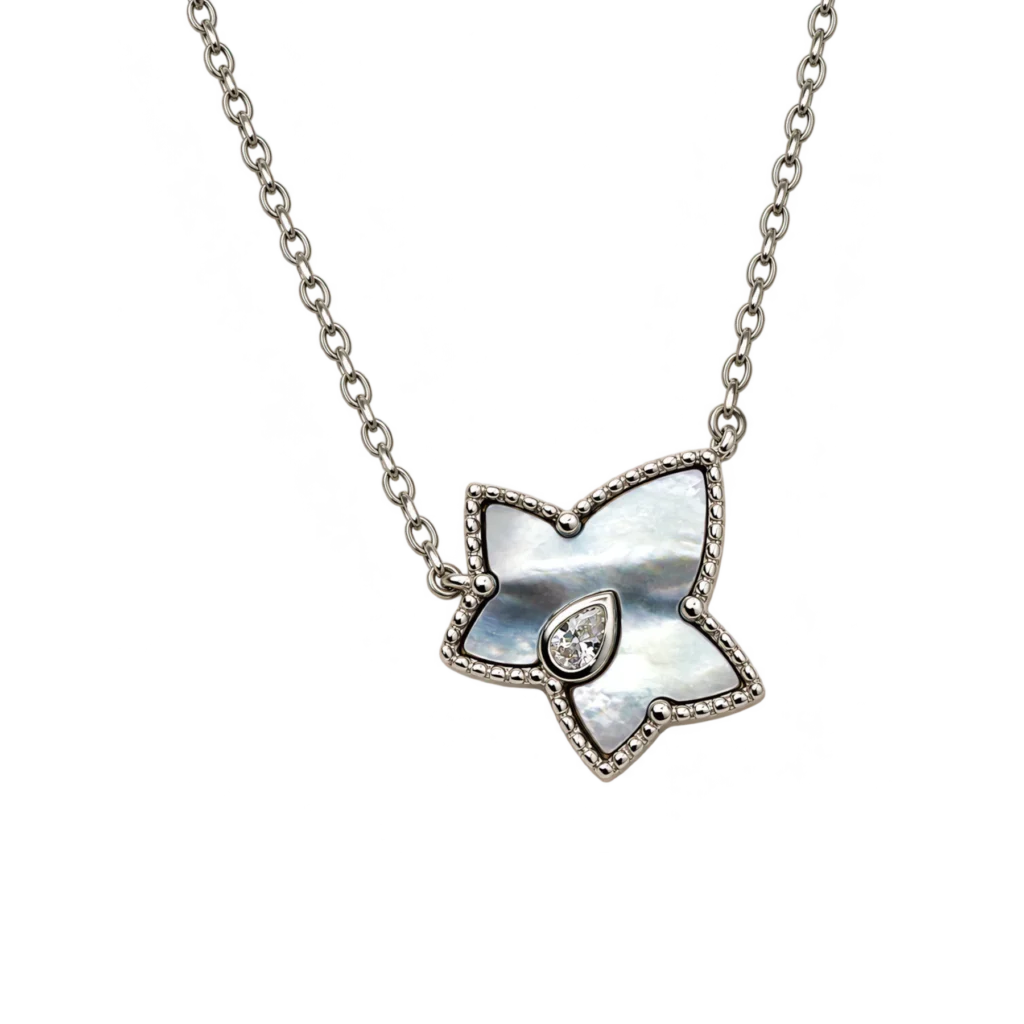 Mother-of-pearl star pendant necklace in rhodium-plated sterling silver